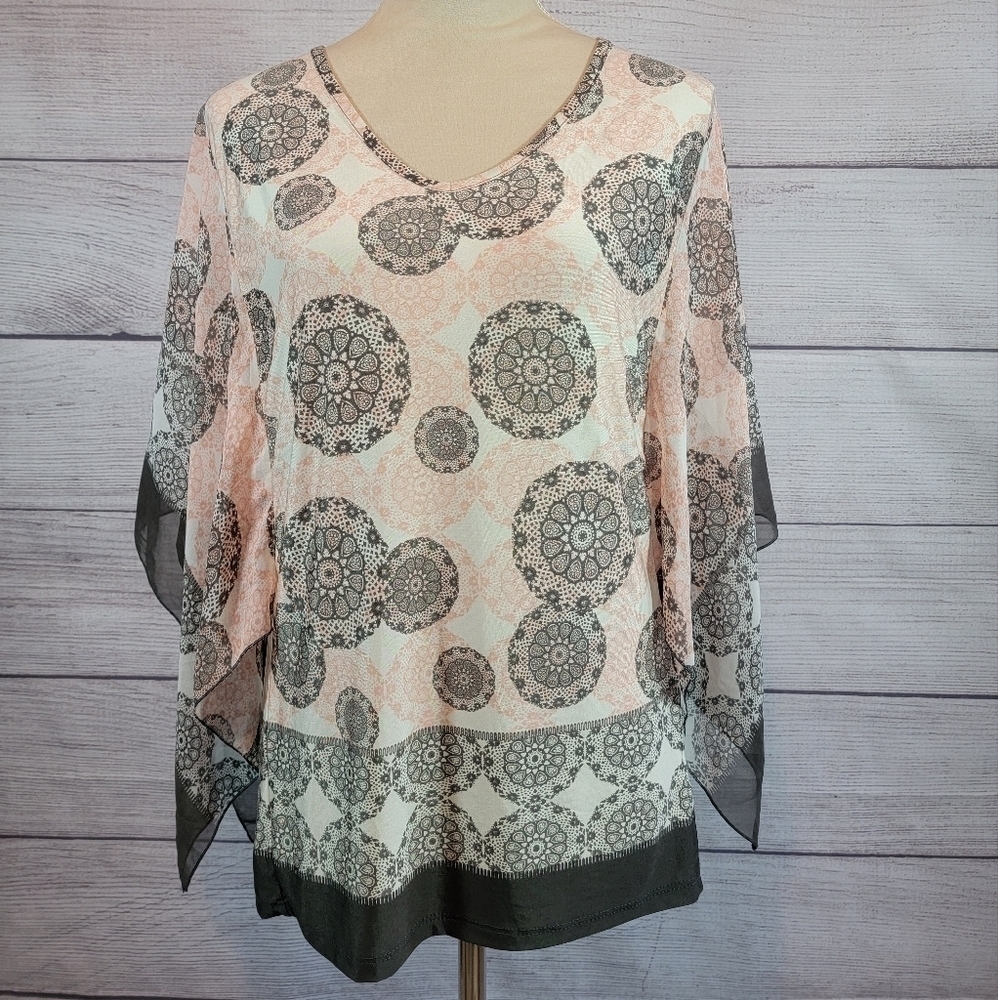 𝅺ARMAND Thiery Floral Blouse with Flowy Sleeves Pink Grey